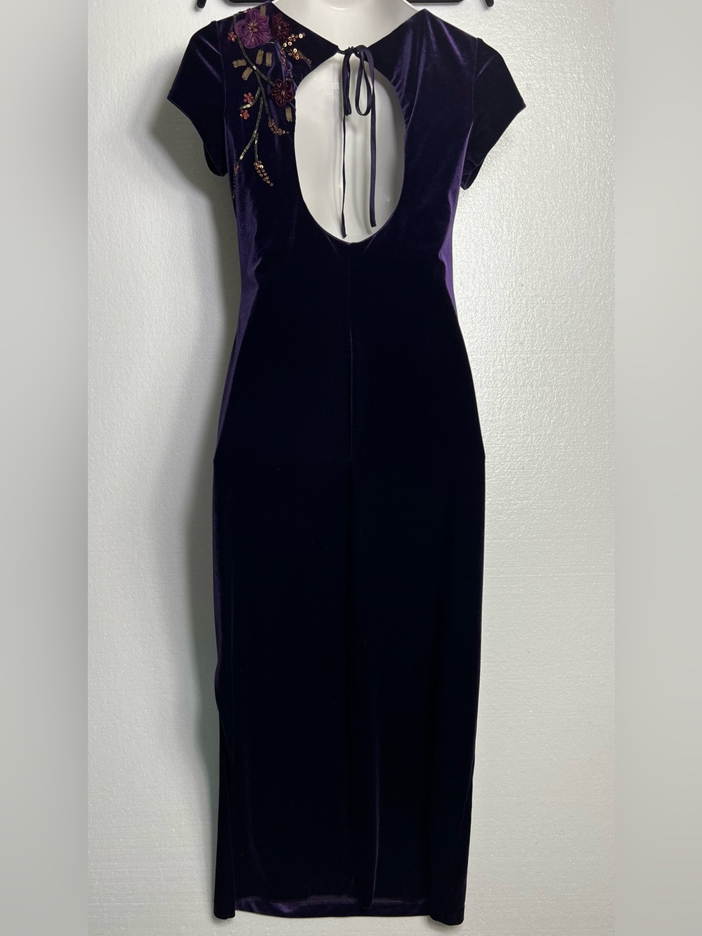 carole little purple velvet floral embroidered maxi dress size 6 - Picture 7 of 9